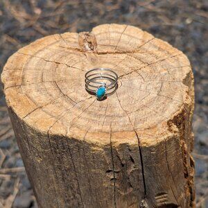 Navajo‎ Kingman Turquoise 3-Split wire Ring Sterling Silver NA Jewelry Sz 5US***